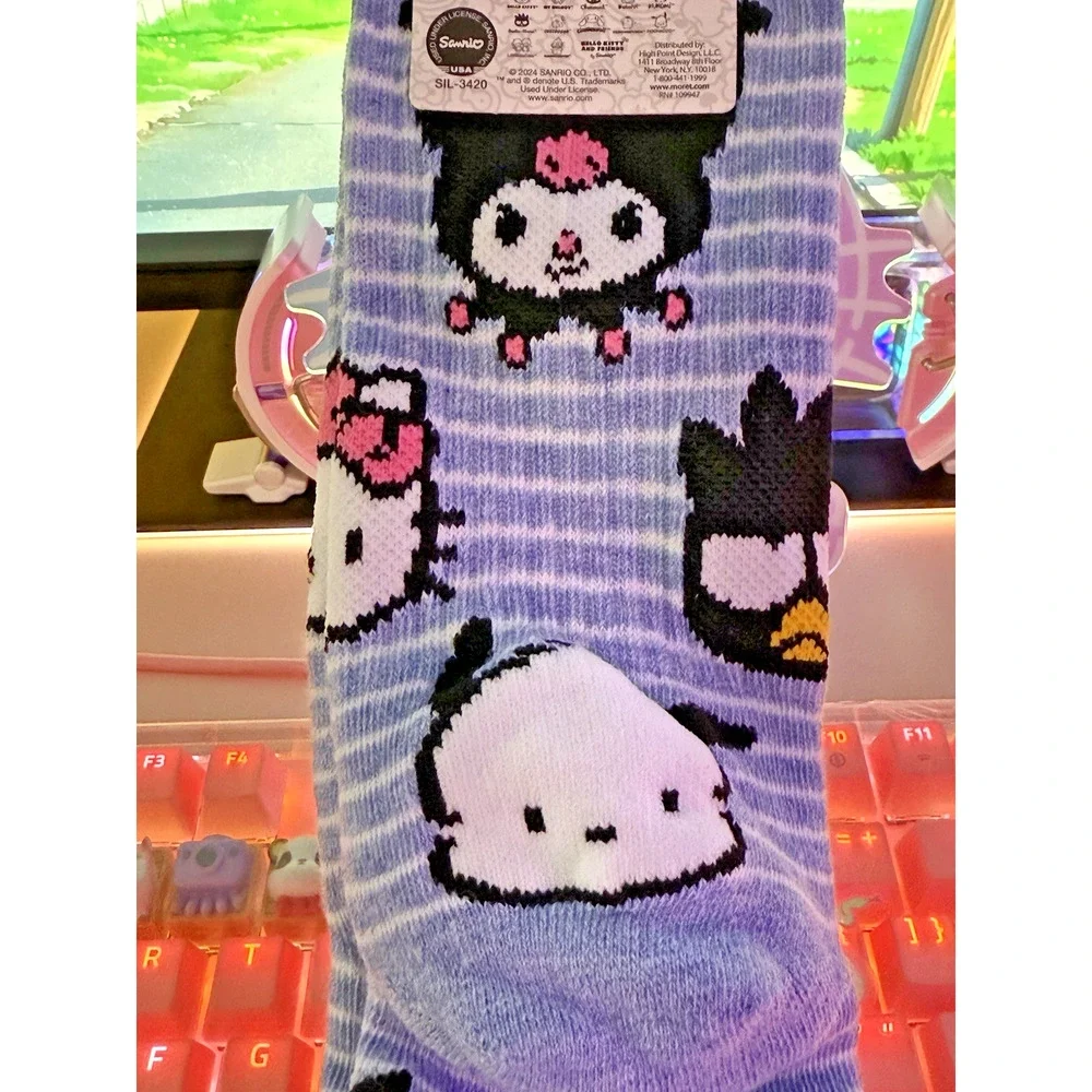 Hello Kitty & Friends Mens Crew Socks Kuromi Keroppi Pochacco 2024 Sanrio Stripe